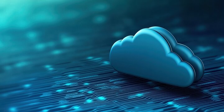 Cloud computing technology represented by binary code with a 3D cloud symbolizing cloud storage concepts in an abstract setting - Powered by Adobe