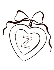 Hand-drawn illustration of a heart locket with a monogram