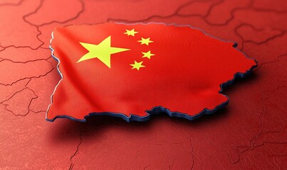 Colorful China map shaped illustration with the national flag displayed prominently