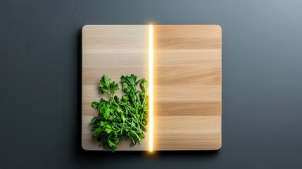 Fresh Green Herb Chopped on Wooden Cutting Board with Light