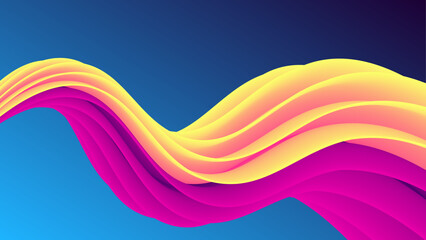 A futuristic abstract wave design featuring smooth, flowing, three-dimensional curves in vibrant shades of yellow and red. The undulating ribbons create a sense of fluidity and movement