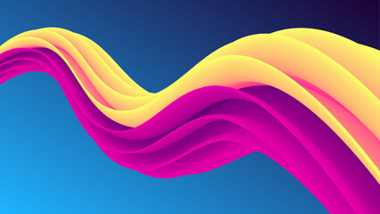 A futuristic abstract wave design featuring smooth, flowing, three-dimensional curves in vibrant shades of yellow and red. The undulating ribbons create a sense of fluidity and movement