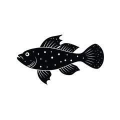 Starry Blenny Silhouette Vector Art and Black Color Design of Starry Blenny Fish