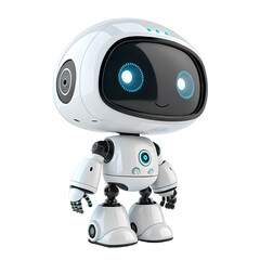 cute futuristic ai robot with glowing blue eyes and white body , blue screen robot with white background