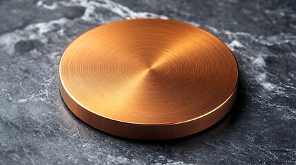 Copper disc on marble.  Product display