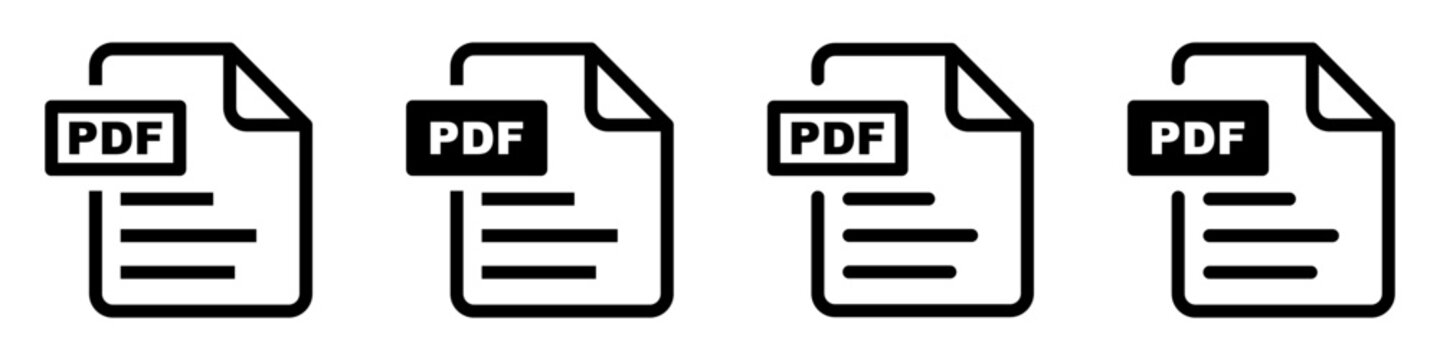 PDF file format icons set.PDF file download symbols.File format for texts, images, vector images, videos, interactive forms.