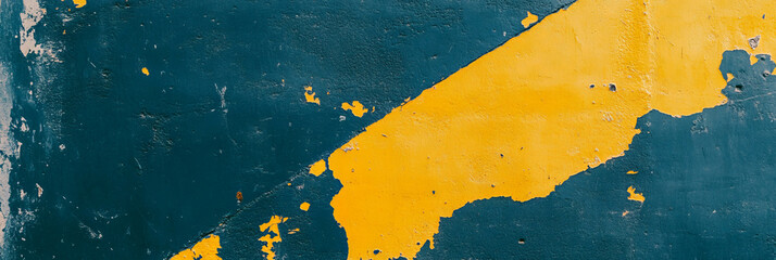 Vibrant indigo and mustard wall texture with abstract grey patterns for artistic design
