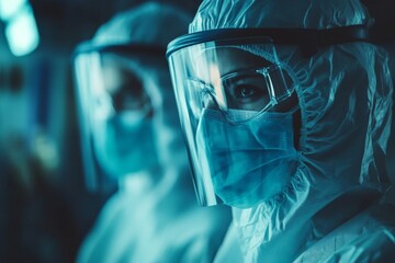 Health workers in protective gear prepare for an urgent medical response inside a hospital setting during a critical time