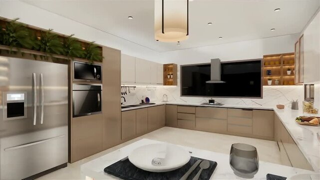 Luxurious apartment interior design 3d visualization. Modern architectural design walkthrough animation. Architectural design motion graphic 3d rendering. 