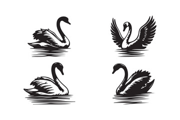 Black Swan Silhouette Illustration Set