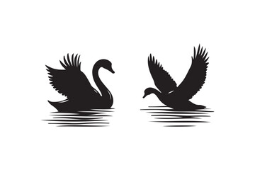 Black Swan Silhouette Illustration Set