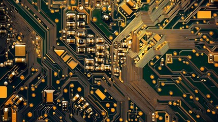 Intricate Circuit Board: A Close-Up View of Electronic Components and Pathways
