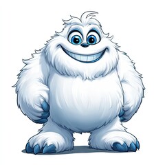 Obraz premium Cheerful Cartoon Yeti Posing Against a White Background