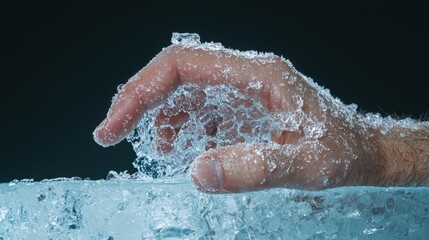 Fototapeta premium Hand Reaching Through Clear Water with Bubbles and Splash Effects