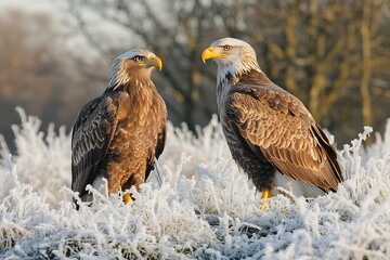 Fototapeta premium Eagles winter frost nature wildlife
