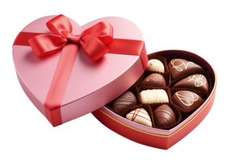 Chocolates in Heart Box for Valentines Day Gift Isolated on Transparent Background PNG
