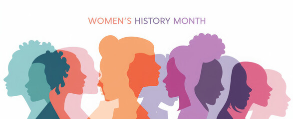 Women silhouette head isolated. Women's history month banner.  
