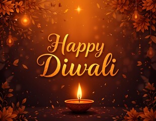Happy Diwali card with orange background.