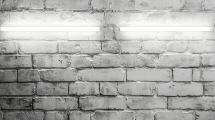 Fototapeta premium Modern light grey brick wall with neon highlights for design inspiration