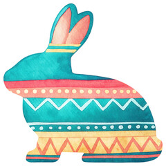 Easter Clipart, Minimalist bunny silhouette with tribal patterns in vibrant colors