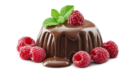 A chocolate cake with raspberries on top