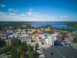 Pieksämäki City in Eastern Finland. Aerial views from city centre. Summer 2024