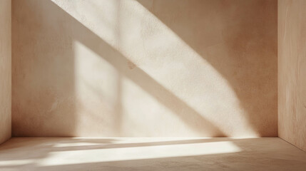 Sunlit minimalist interior with smooth textured clay walls