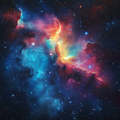 Obraz premium Vibrant Cosmic Nebula in Deep Space – AI Generated