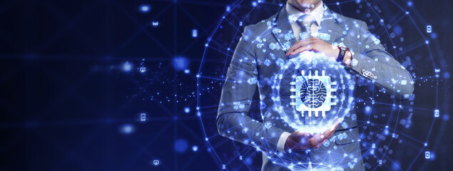 Futuristic microchip CPU circuit board . Technology abstract background