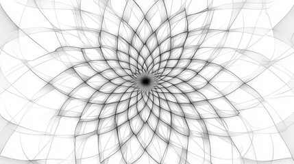 Grayscale Mandala Art. An intricate, grayscale mandala showcases symmetrical patterns emanating from a central point, creating a hypnotic, balanced design.
