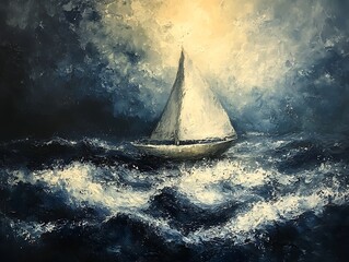 Sailboat stormy sea hope art