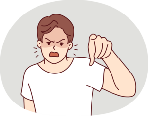 Angry man points finger at screen and screams furiously, blaming you for problems and urging to apologize. Angry guy is having nervous breakdown or trying to find someone to blame for own failures