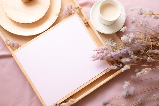 A mock-up of a bachelorette party invitation with an envelope and floral accents on a pink background
