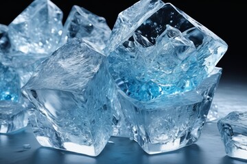 Obraz premium several ice cubes are sitting on a table with water in them
