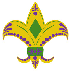 Mardi Gras heraldic lily, yellow holiday symbol for flyer, postcard, invitation or poster design