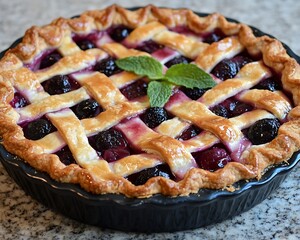 Fresh Cherry Pie on Granite Countertop