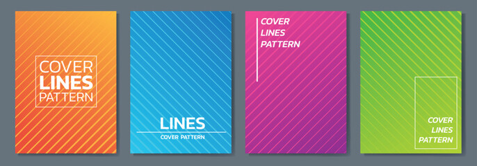 Cover bright lines pattern background design, Set gradient texture, Book and business card, brochure or poster format geometric luxury colorful shiny.