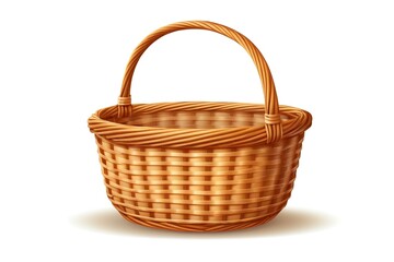a close up of a wicker basket with handle on a white background