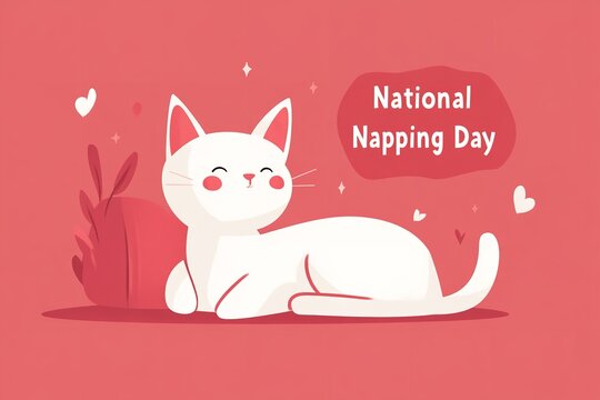 Flat Vector Illustration for National Napping Day with 'Nap Zzz.' Text in a Speech Bubble on a Pink Background