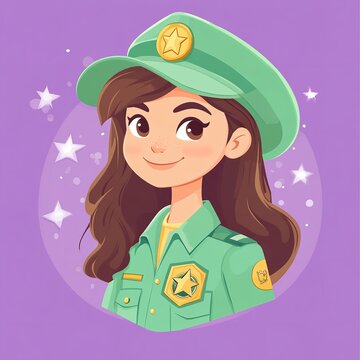 Flat Vector Logo for National Girl Scout Day with Badge Symbol on Light Purple Background