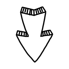 Line arrow. Doodle sketchy black pointer, simple naive hand drawn element, ink outline direction sign. Vector isolated illustration