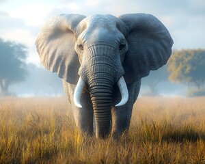 Naklejka premium Majestic African Elephant in Natural Habitat with Textured Detail – Generative AI