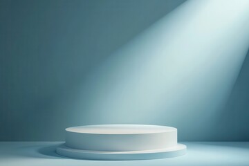 3D render of a white podium platform on a blue background