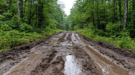 Obraz premium Muddy forest road after rain