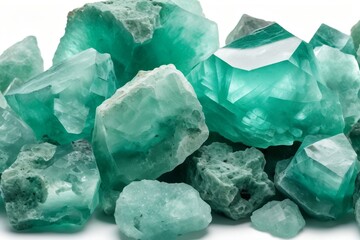 Fototapeta premium a close up of a pile of green crystals on a white surface