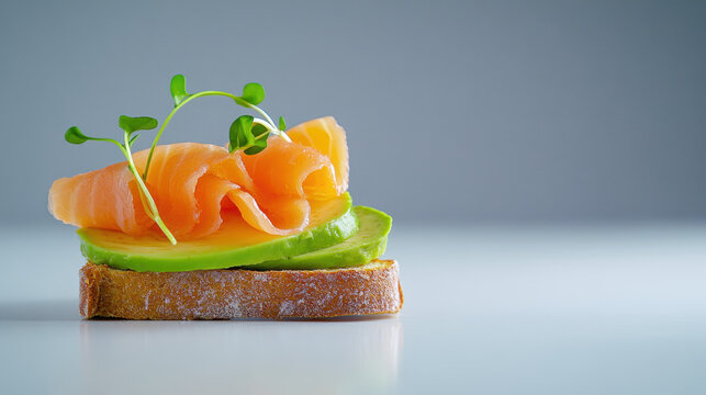 Fresh Avocado Toast with Smoked Salmon and Microgreens Garnish