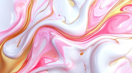 Abstract pink and white marbled texture with golden accents