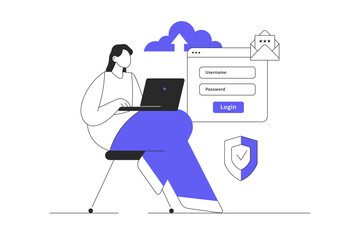 Cloud data protection. Internet security, privacy access with password. Flat Cartoon Vector Illustration, icon. Stylish abstract Flat design for website