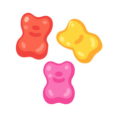 Colorful gummy bears in red, yellow, pink