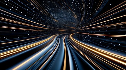 Abstract Light Trails in a Cosmic Tunnel with Stars and Motion Blur